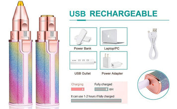 2-in-1 Rechargeable Eyebrow Trimmer & Shaver – Painless Precision Hair Remover with LED Light for Face, Nose, Lips, Chin & Arms