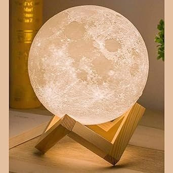 3D Moon Lamp 15cm with Touch Sensor – 7 Color Changeable Night Light with USB & Wooden Stand