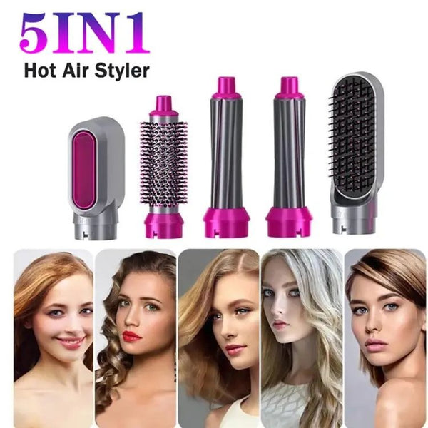 5-in-1 Hair Dryer Brush Kit | Electric Blow Dryer, Hot Air Comb, Curler & Straightener Styling Tool