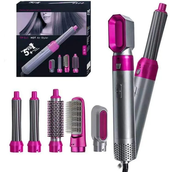 5-in-1 Hair Dryer Brush Kit | Electric Blow Dryer, Hot Air Comb, Curler & Straightener Styling Tool