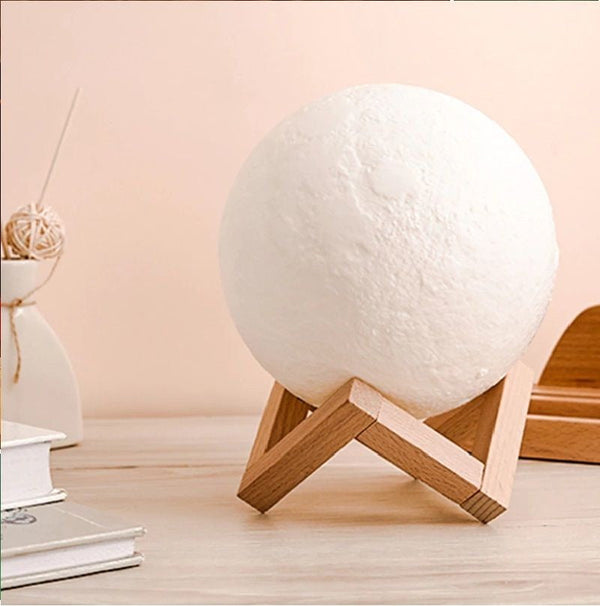 3D Moon Lamp 15cm with Touch Sensor – 7 Color Changeable Night Light with USB & Wooden Stand