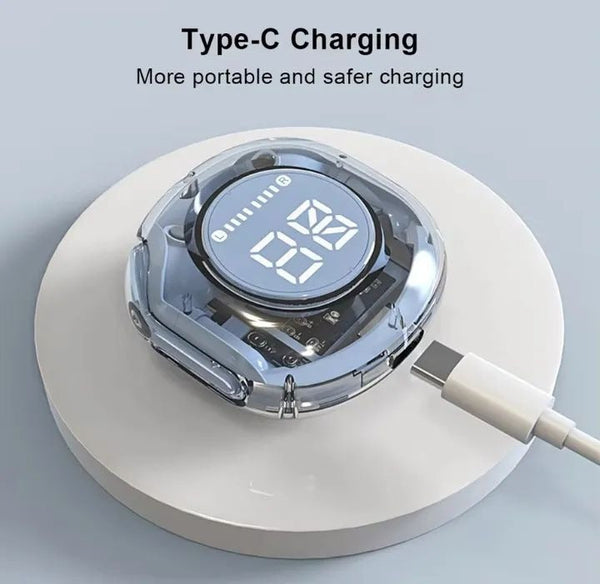 Air39 Wireless Transparent Bluetooth Earbuds with LED Display | Super Bass, HD Sound, Waterproof TWS Gaming Earphones with Mic