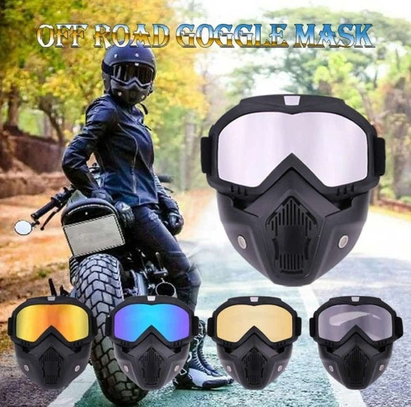 2-in-1 Detachable Motorcycle Helmet Goggles with Face Mask – Blue Mercury Lens