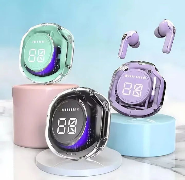 Air39 Wireless Transparent Bluetooth Earbuds with LED Display | Super Bass, HD Sound, Waterproof TWS Gaming Earphones with Mic