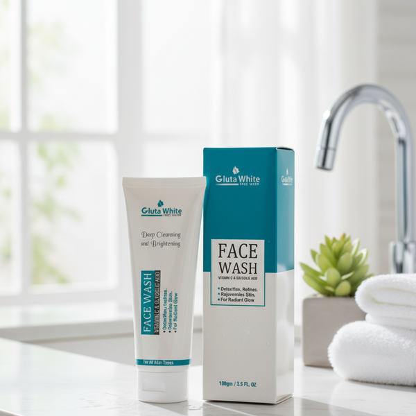 Gluta White Face Wash 100g – Deep Cleansing & Brightening with Vitamin C & Glycolic Acid | Detoxifying & Skin Rejuvenating Cleanser