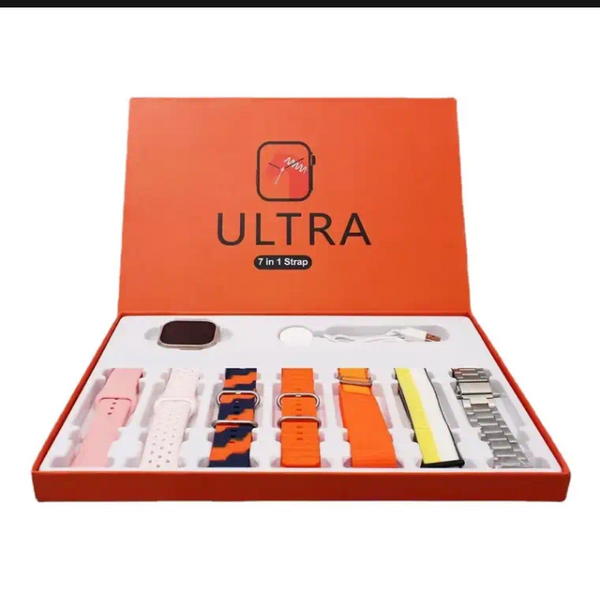 7-in-1 Ultra Smartwatch – Multi-Feature Fitness Tracker with Heart Rate Monitor, Sleep Tracking, Bluetooth Calling, Sports Modes & 6 Silicone + 1 Metal Strap