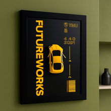 Metal Car Wall Frame – 3D Yellow Sports Car Wall Art in Modern Black Frame, Stylish Home & Office Decor (8 x 12 Inches)