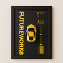 Metal Car Wall Frame – 3D Yellow Sports Car Wall Art in Modern Black Frame, Stylish Home & Office Decor (8 x 12 Inches)